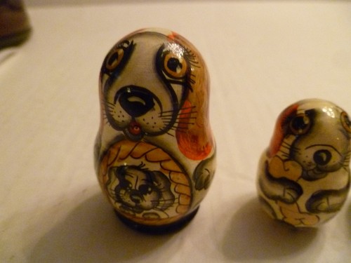 Nesting Doll DOG 5 sizes wood hand painted 2 1/4 inch