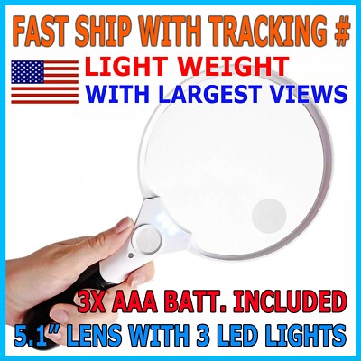  3 LED 3 Lens Large Handheld Magnifier Reading Magnifying Glass Jewelry Loupe