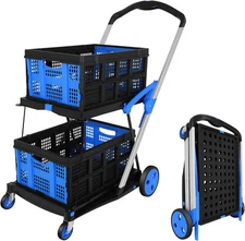 Collapsible Foldable Utility Multi Functional Shopping Cart + 2 Baskets + Brake