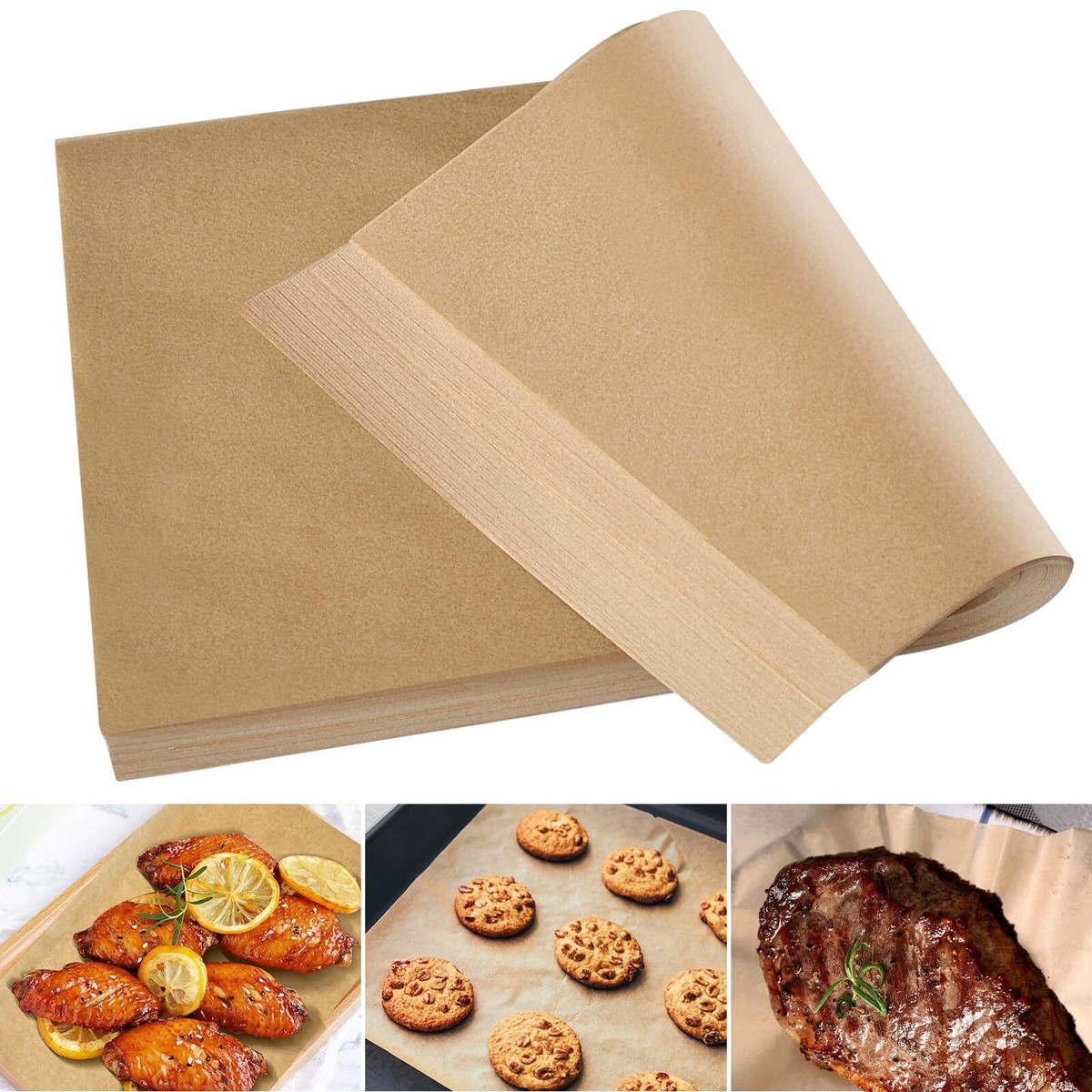 100 Pack Unbleached Parchment Paper Sheets - Precut 12x16 Inch For Baking