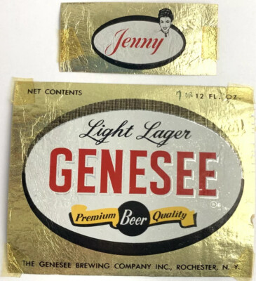 Foil Genesee Light Lager Beer Label *Writing On Label* Rochester New York & Neck