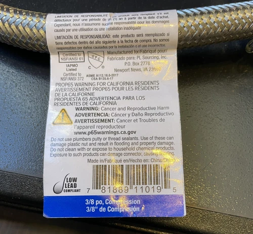 PROFLO 3/8" x 7/8" Compression Stainless Steel Toilet Connector 16" PFX146473 - Picture 2 of 2