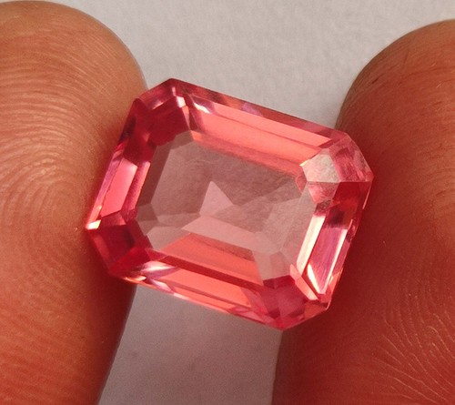 8.25 Ct Natural Ceylon padparadscha Sapphire Emerald Cut Certified LooseGEMSTONE - Picture 9 of 10