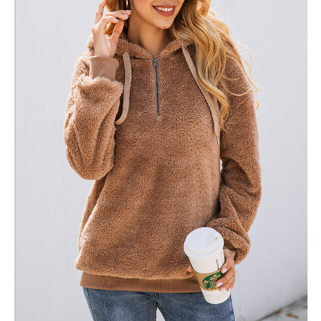 Womens 1/4 Zipper Sherpa Pullover Fuzzy Fleece Sweatshirt Hoodie Pockets |  eBay