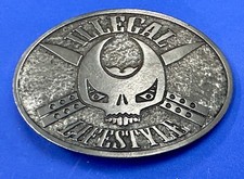 Illegal Lifestyle Rare Metal Soward Skull Figure Vintage Belt Buckle