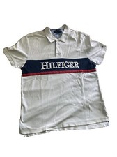 Tommy Hilfiger Vintage Y2K Retro Polo Shirt Size Large White Red Blue