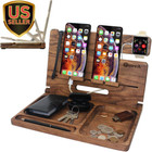 Rustic Wood Docking Station | 2 Phone Stand & Desk Organizer | Charging Stati.