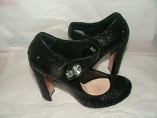 WOMENS PRADA MILANO HEELS SIZE 6 36 SEQUIN LEATHER BLACK MADE IN ITALY #45
