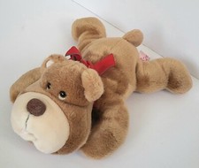 VINTAGE RUSS PUPPY DOG PLUSH, TONGUE OUT, RED BOW 12" STUFFED ANIMAL