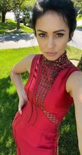 Dany Atrache Couture- Red LEATHER BELTED DRESS/Small. Huge Sample Sale.Was $3000