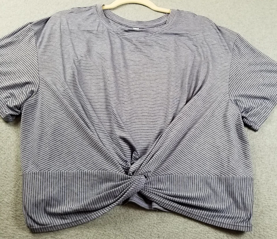 Top corto Zella para mujer extra grande XL azul negro a rayas manga corta gimnasio entrenamiento Foto 2 de 4