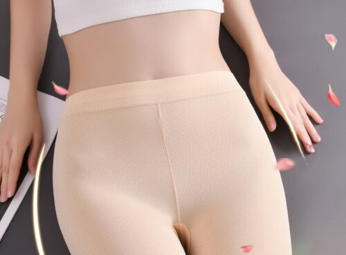 Leggings donna vita alta seta ghiaccio senza cuciture taglie forti mutande di sicurezza 90851 - Foto 15 di 32