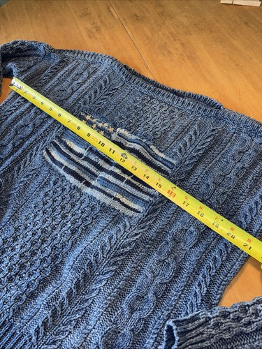 103 RARE Polo Ralph Lauren flag Indigo Dyed cabled Sweater flawless S - Picture 6 of 10