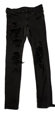 Womens American Eagle Black Next Level Stretch Destroyed Denim Jegging Size 6