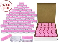200 Pieces 3 Gram/3ml Plastic Round Clear Sample Jar Containers with Pink Lids