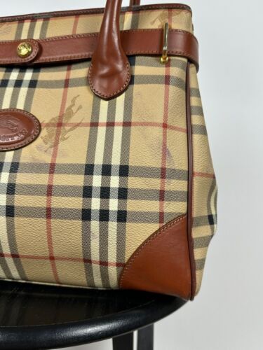 Vintage Burberrys Nova Check Tote Bag Brown Leather Trim - Picture 4 of 24