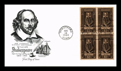 DR JIM STAMPS US COVER WILLIAM SHAKESPEARE 400TH ANNIVERSARY FDC BLOCK OF 4
