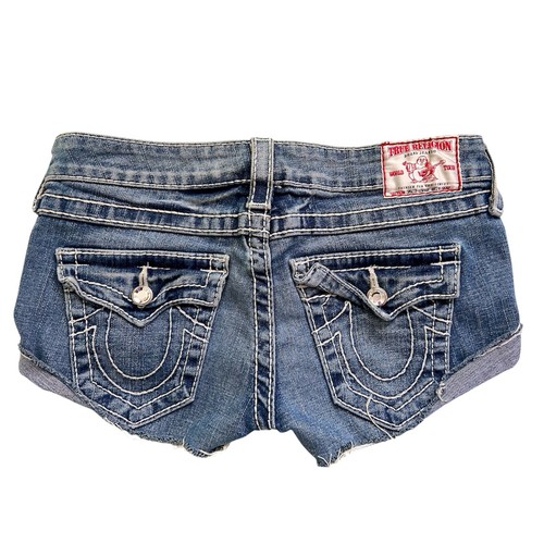 True Religion Women’s Size 27 Blue Stretch Denim Cut Off Shorts - Picture 1 of 4