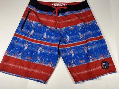 PELAGIC Argonaut Fishing Shorts Mens 36 Sonar Stripe Red 8 Way Octo Stretch Swim