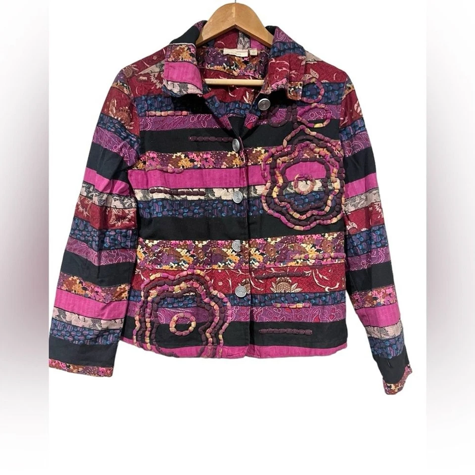 Choices Talla Mediana Chaqueta con Cremallera Multicolor Rayas Mangas Largas Abrigo Floral Foto 2 de 4