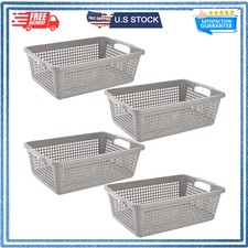4 Pack Plastic Storage Baskets with Handle 15 x 9.8 x 4.7 Pantry Closet Organ...