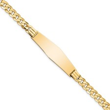 14k Yellow Gold Polished Solid Plate Curb Link Chain Soft Plate ID Bracelet 7"