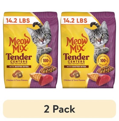 (2 pack) Meow Mix Tender Centers Dry Cat Food, Chicken & Tuna , 14.2lb Bag