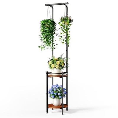 Plant Stand Indoor Outdoor - Heavy Duty Metal 2-tier Rustic Brown and Black