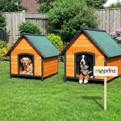 Hundehütte Outdoor XXL Luna Massiv Holz Zwei Größen Wetterfest Hunde Haus Höhle