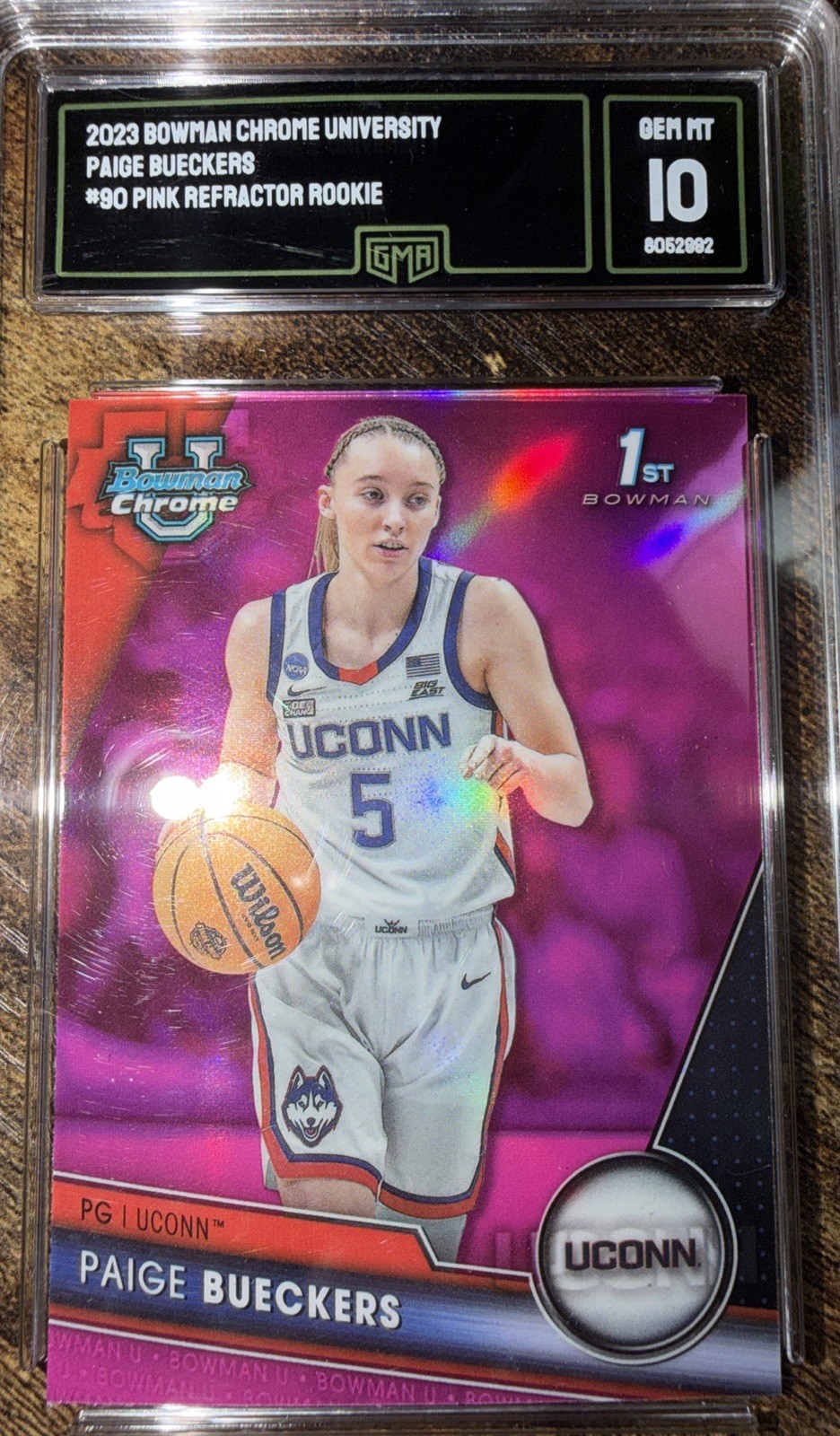 2023 Bowman Chrome University Paige Bueckers #90 Pink Refractor GMA 10 GEM MT