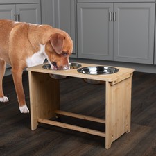 Elevated Dog Bowls 15in Tall Bamboo Raised Dog Bowl Stand with Nonslip Feet