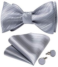 Mens Bow Tie Paisley Striped Self Bow Tie for Men Silk Woven Bowtie 12 Grey