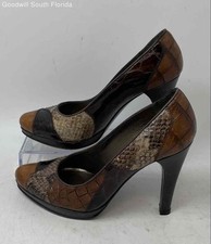 Stuart Weitzman Womens Brown Leather Animal Print Slip-On Pump Heels Size 5.5M