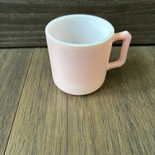 Vintage Hazel Atlas Milk Glass 3” Coffee Mug Tea Cup Pink Small Child Size