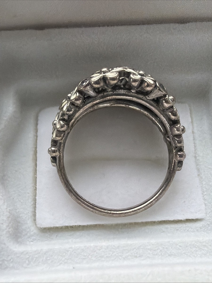 Pandora S925 ALE 58 Retired White Enamel Daisy Flower Ring CZ Size
