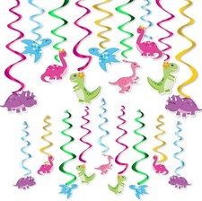 WERNNSAI Girls Dinosaur Hanging Swirl - 20 PCS Dino Birthday Party Decorations f