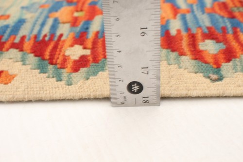Vintage Hand Woven Geometric Carpet 5'5" x 8'3" Traditional Wool Kilim Area Rug - Picture 6 of 9