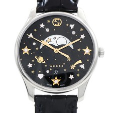 GUCCI G Timeless 126.4 moon phase date 50m waterproof black black SS stainless b