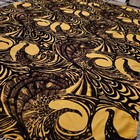 Vintage Throw Blanket Gold & Black Velvet Art Deco Polynesian Design 83"x58"