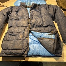 Vintage L Eddie Bauer Goose Down Hooded Parka Coat Blue Puffer Jacket USA 80s 90