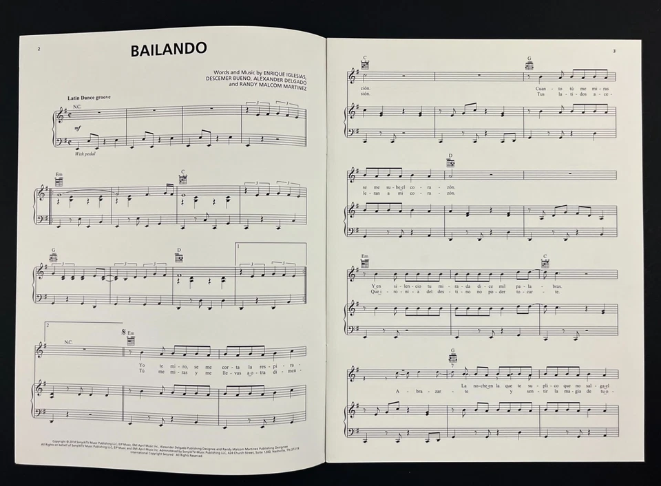 2014 Bailando Enrique Iglesias Latin Radio Pop Piano Vocal Guitar Sheet Music - Image 2 of 3