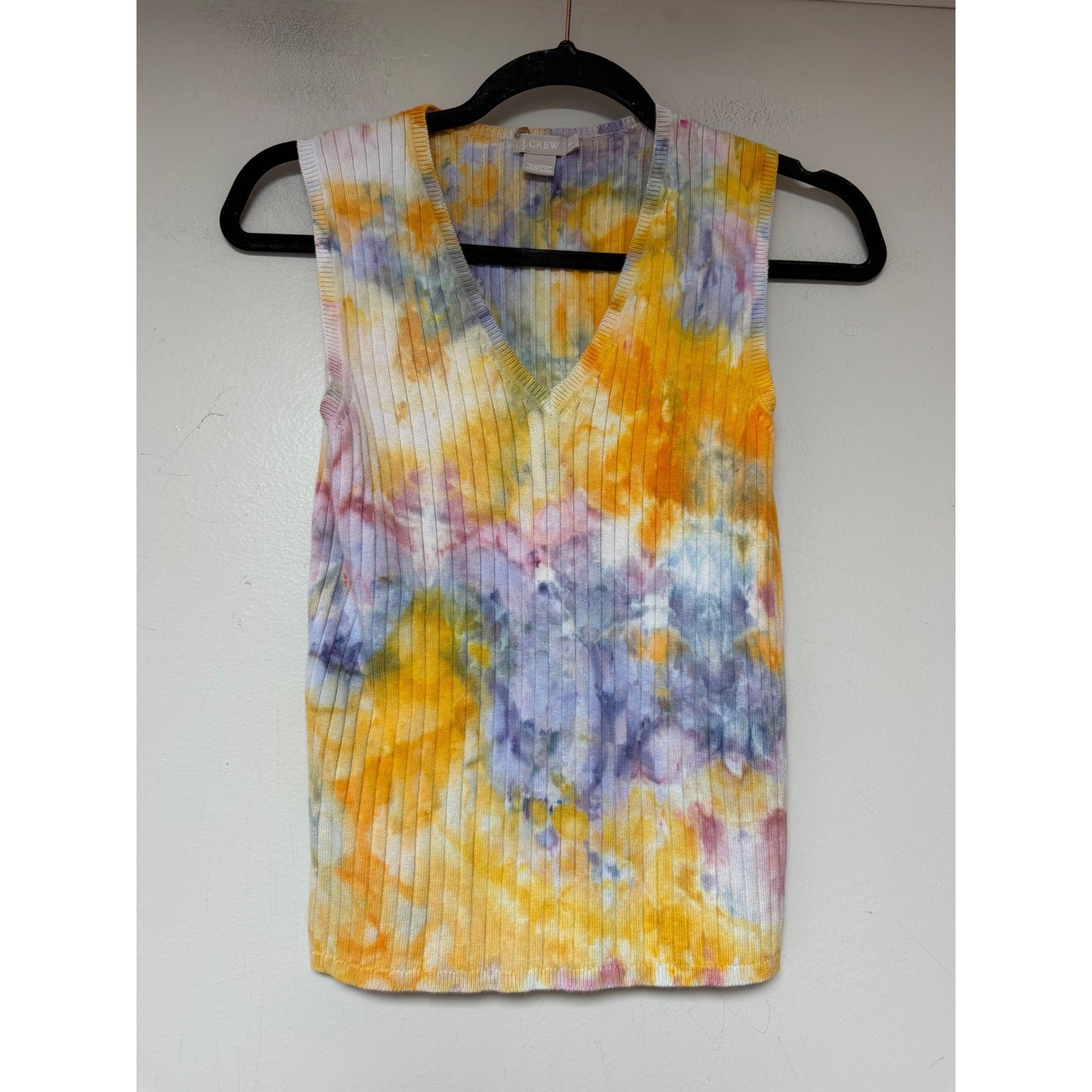 J.Crew Sweater Vest Womens Small Orange Purple Tie Dye Ribbed Cotton Excellent