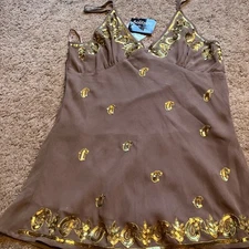 NWT Ravi Khosla Tank Top US "Small" , Beige w Gold Sequins