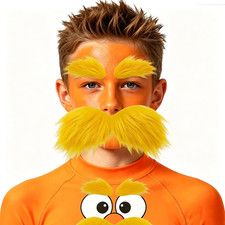 2 Sets Yellow Mustache and Eyebrows,Halloween Self Adhesive Faux Beard Set,Fake