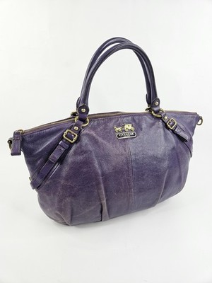 Vintage Coach Umhängetasche Damen groß lila Leder oberer Griff Reißverschluss Schulterriemen