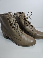 Loft Taupe Beige 2" Heels Pump Lace-up Zipper Closure Ankle Boots 8M