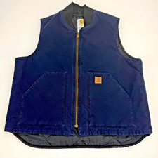 VTG Carhartt V02 MDT Midnight Blue Sandstone Duck Arctic Vest Men XL Workwear