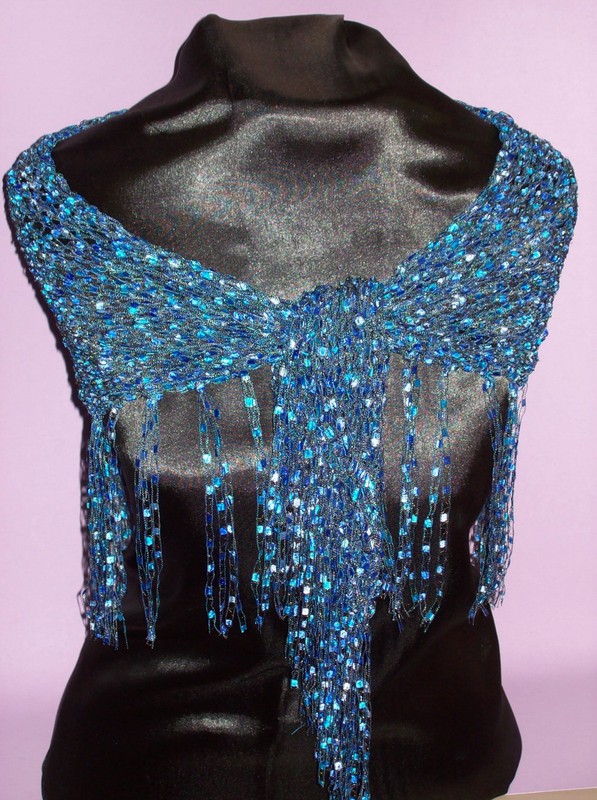 Dressy Shawlette - Blues/Turq - Shawl -  Perfect for Parties and the Holidays!!!