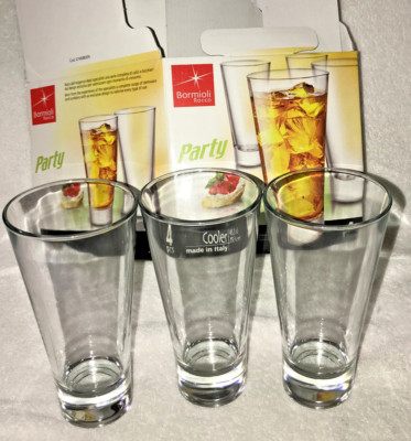 Lot of 3 Bormioli Rocco Cooler Tall Thick Bottom Heavy Beer Glasses Clear UNUSED