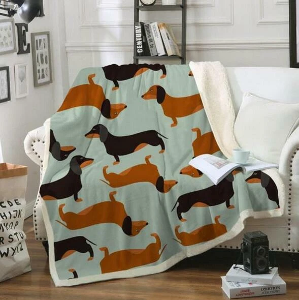 Dachshund Sausage 3D Print Fleece Blanket for Bed Bedspread Sherpa